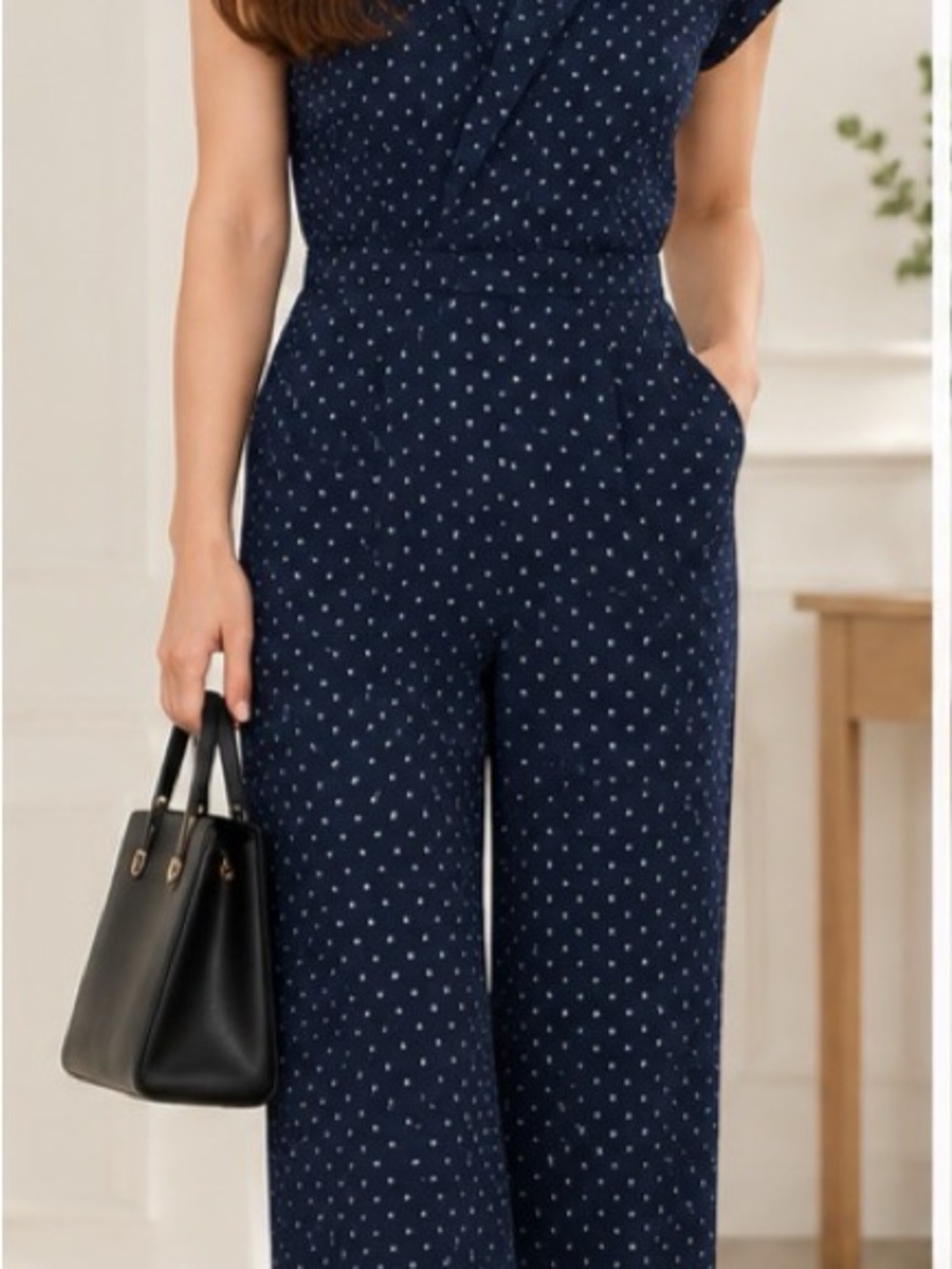 J.Crew Navy Blue Patterned Wide-Leg Jumpsuit Size S
